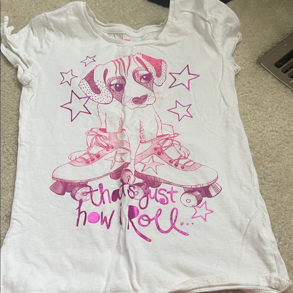 SO White and Pink Puppy Roller Skate Tee